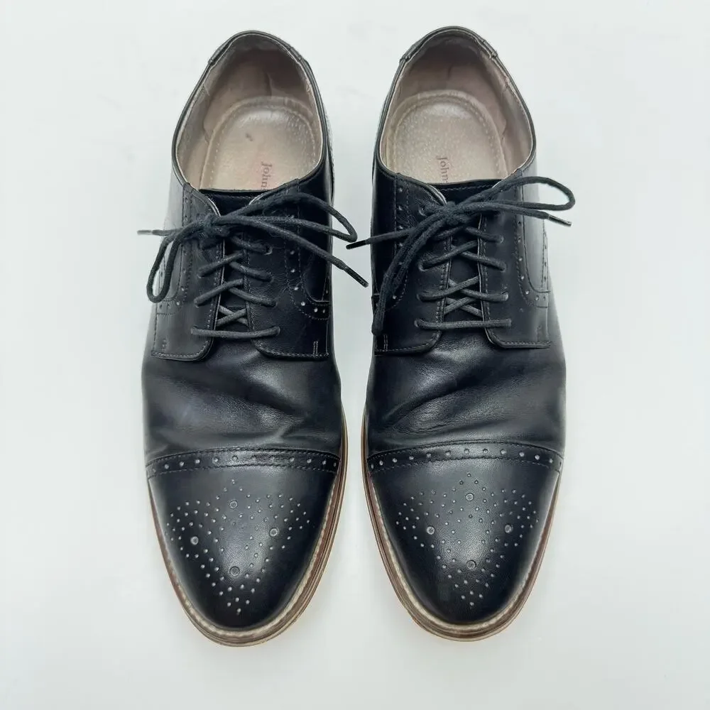 Johnston & Murphy 59-1991 Black Leather Carriker Cap Toe Lace Up Dress Shoes